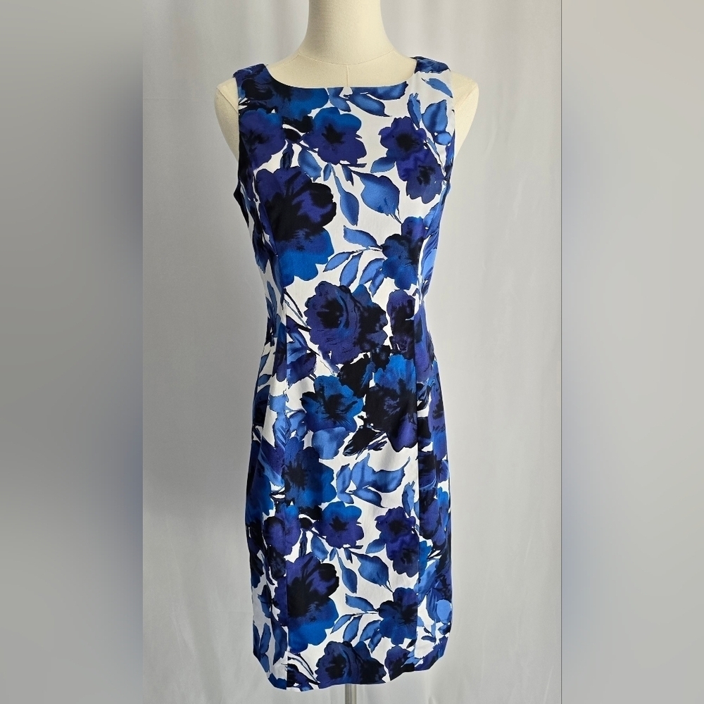 Lauren Ralph Lauren Blue Floral Sleeveless Cotton Sheath Dress Sz. 4 - Picture 1 of 10